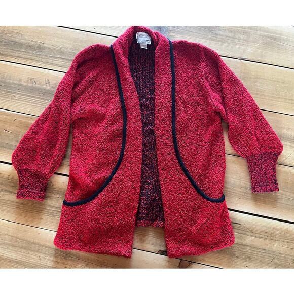 Vintage Sideffects Knitted Duster Sweater Womens L Open Cardigan Red & Black - Picture 1 of 8